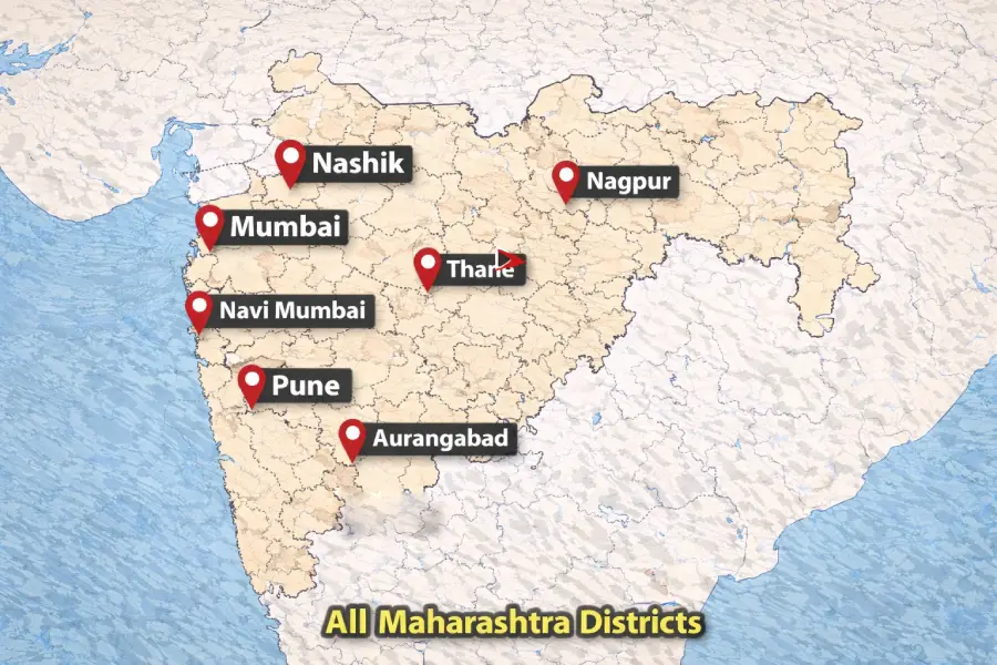 Map showing service coverage of Novus boom barrier in Mumbai and across Maharashtra cities and districts including Mumbai, Howrah, Salt Lake, New Town, Durgapur, Asansol, Siliguri, Kharagpur